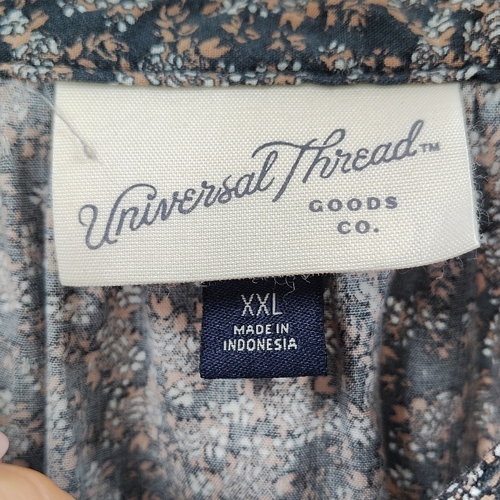 Universal Thread Peasant Blouse XXL Partial Button Down Long Sleeve Gray Peach - Picture 5 of 9